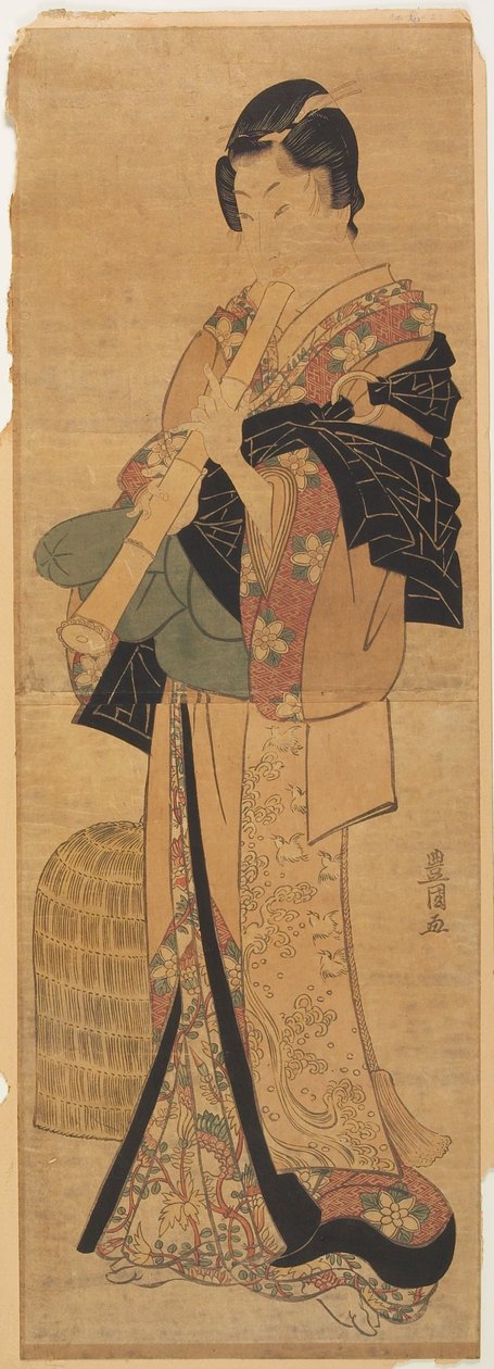 Wakashu verkleidet als bettelnder Priester, der Flöte spielt - Utagawa Toyokuni
