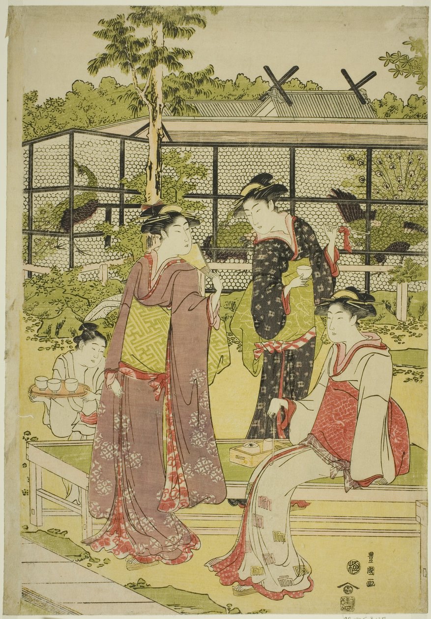 Femmes visitant la maison de thé des oiseaux et des fleurs (Kachojaya) - Utagawa Toyokuni I