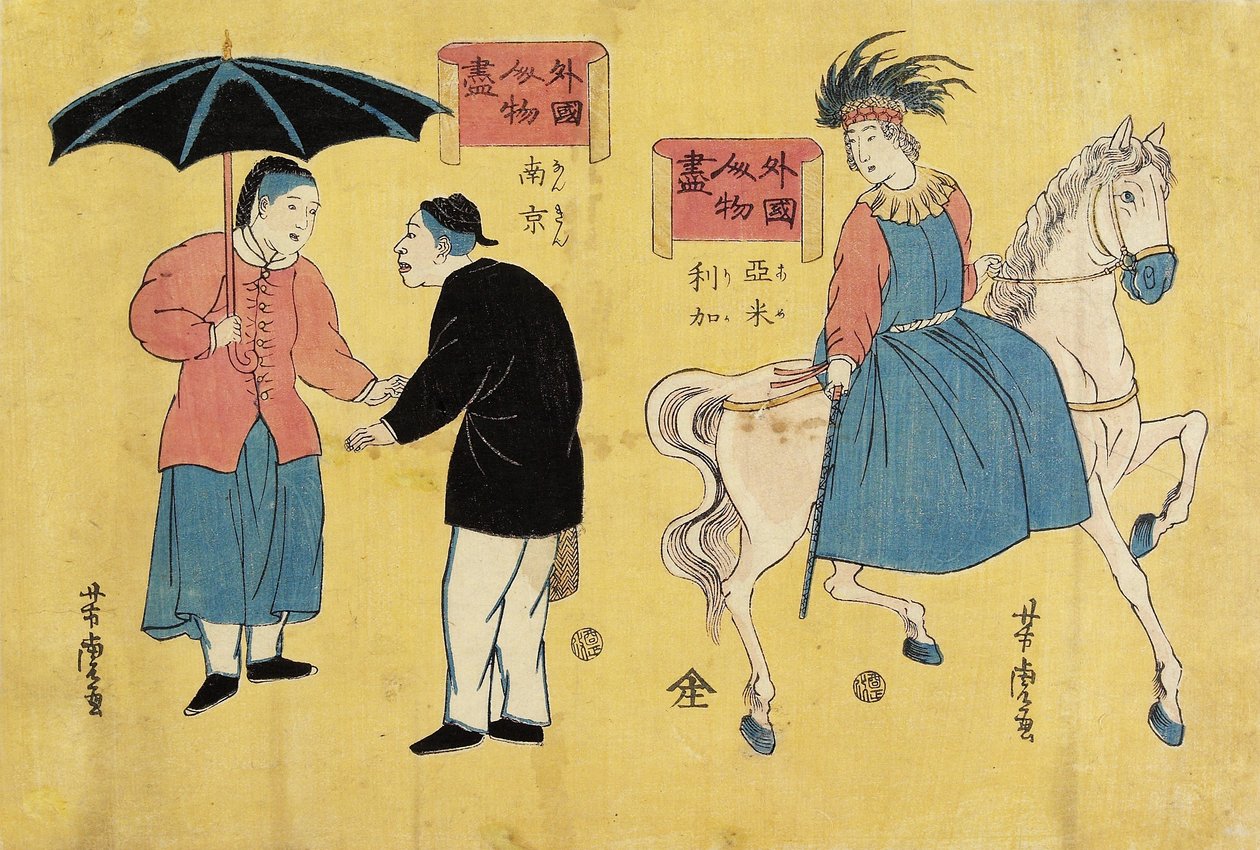 Américain (à droite), hommes chinois (à gauche) - Utagawa Yoshitora