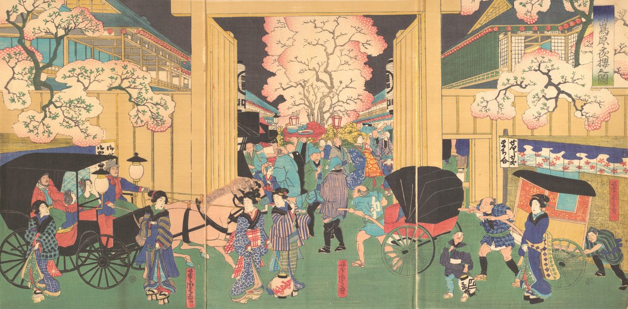 Cerises la nuit à New Shimabara - Utagawa Yoshitora