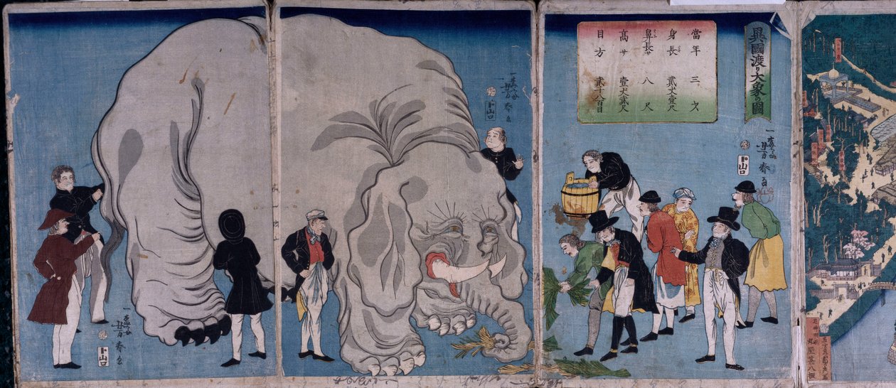 Étrangers avec un éléphant - Utagawa Yoshitora