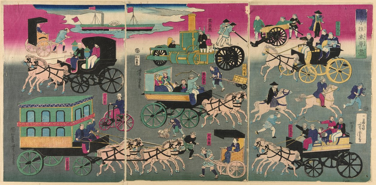 Véhicules dans les rues de Tokyo - Utagawa Yoshitora