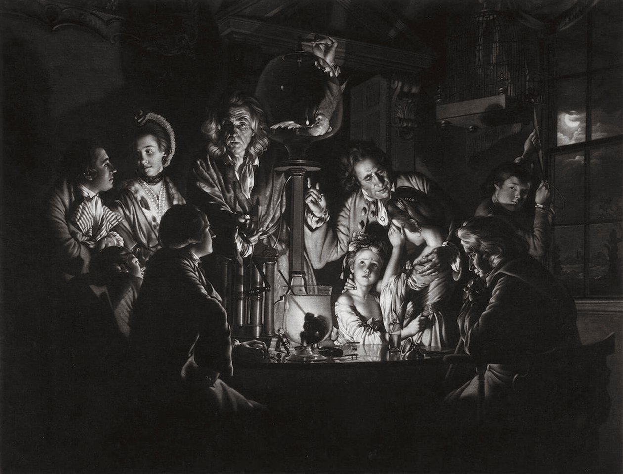 Une expérience sur un oiseau dans la pompe à air après Joseph Wright de Derby, 1769 - Valentine Green