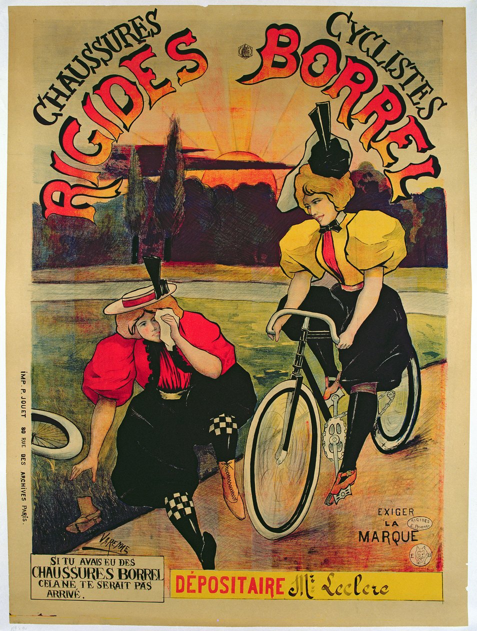 Affiche publicitaire pour les chaussures Borrel pour vélos, vers 1900 - Varenne