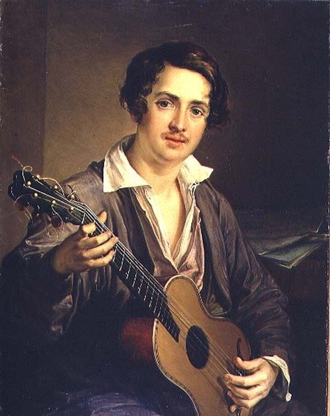 Le Joueur de guitare : Portrait du guitariste virtuose Vladimir Ivanovich Morkov (1803-64) 1839 - Vasili Andreevich Tropinin