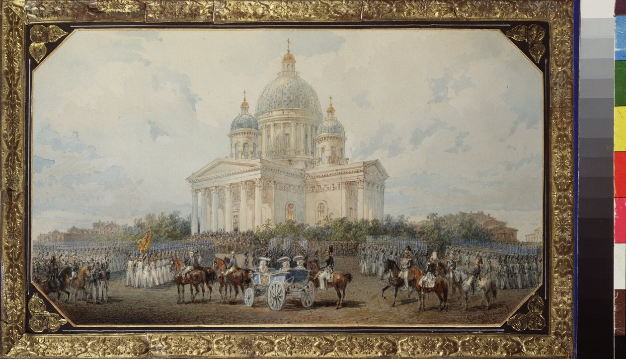 La parade devant la cathédrale Saint Isaac à Saint Petersbourg - Vasili Semenovich Sadovnikov