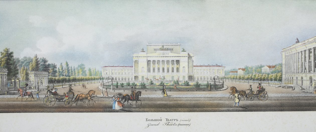 Le Théâtre Impérial Bolchoï Kamenny de Saint-Pétersbourg depuis le panorama de la perspective Nevski - Vasili Semenovich Sadovnikov
