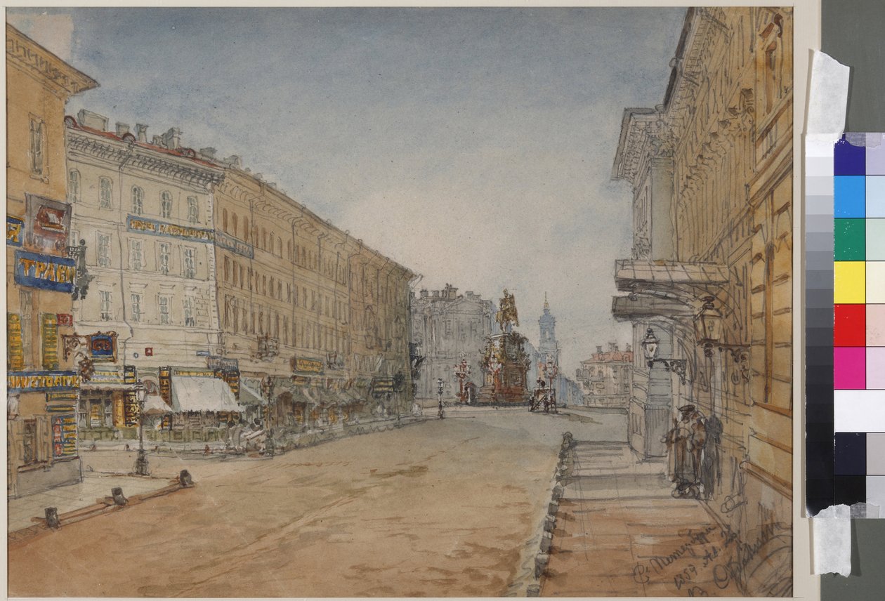 Voznesensky Prospekt à Saint-Pétersbourg, par Sadovnikov, Vasily Semyonovich (1800-1879). Aquarelle sur papier - Vasili Semenovich Sadovnikov