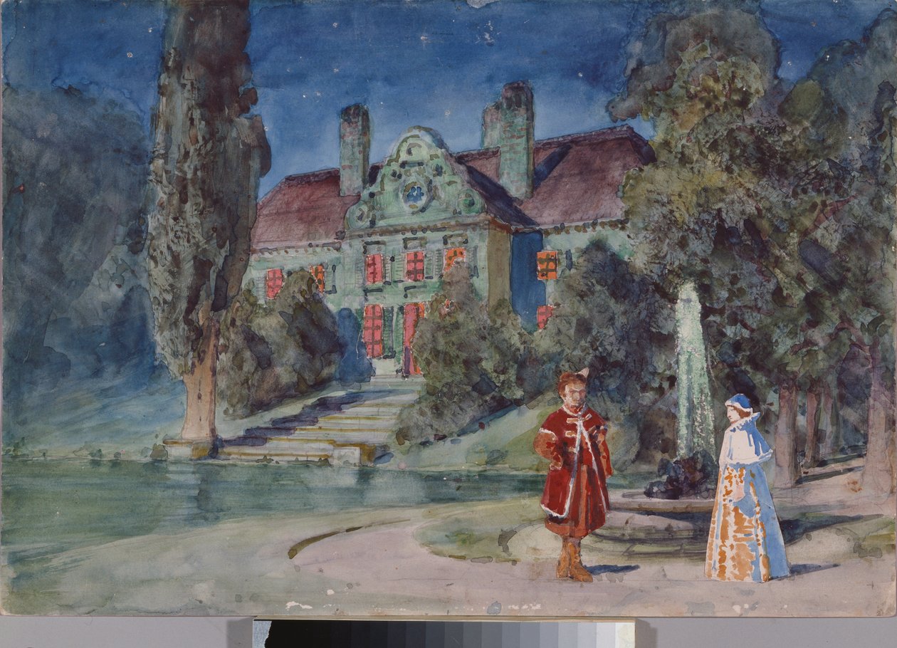 Decor preparatoire, un jardin devant une maison, pour l