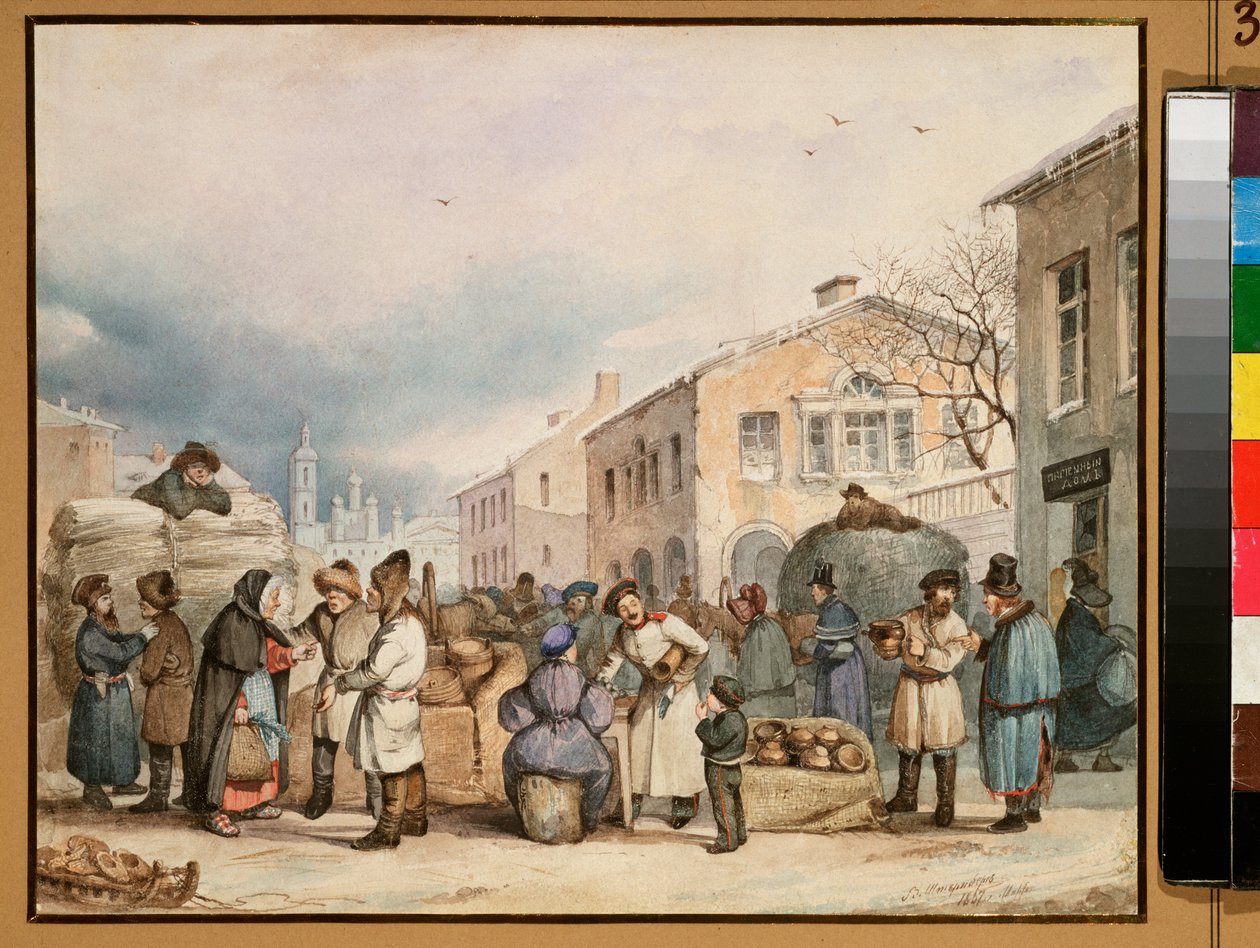 La place du marché au foin à Saint Petersbourg - Vasily Ivanovich Sternberg