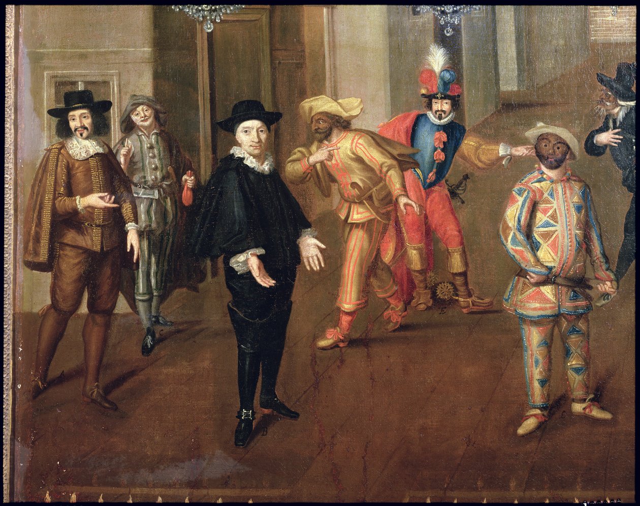 Comédiens italiens et français jouant dans des farces, 1670 (détail) - Verio