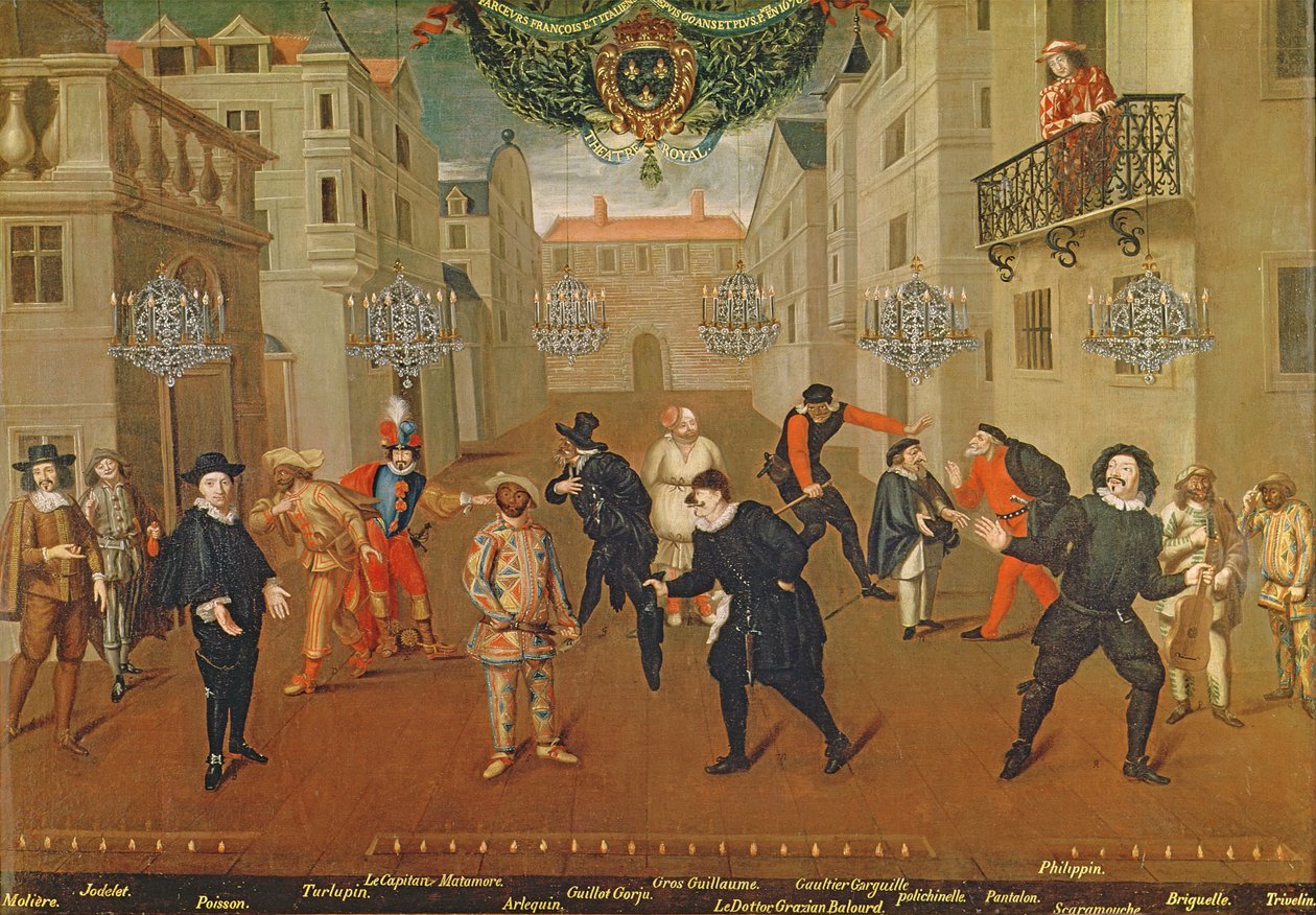 Comédiens italiens et français jouant dans des farces, 1670 - Verio