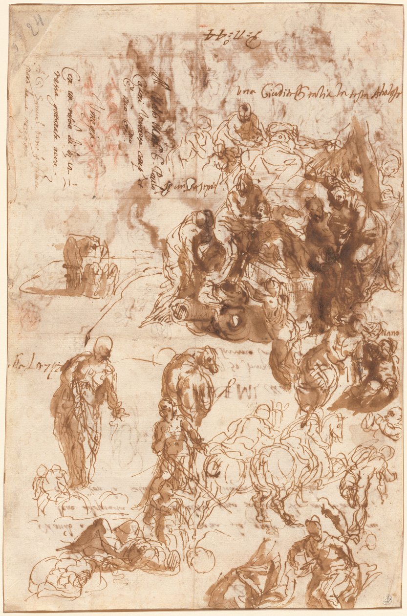 Études pour Judith et Holopherne, David et Goliath, La Découverte de Moïse, et autres (recto) - Veronese
