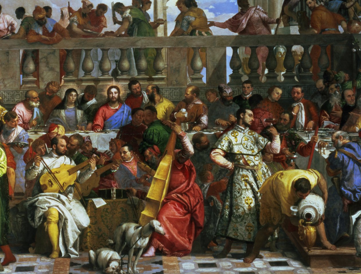 Les Noces de Cana, détail des musiciens et des chiens (détail) - Paolo Veronese