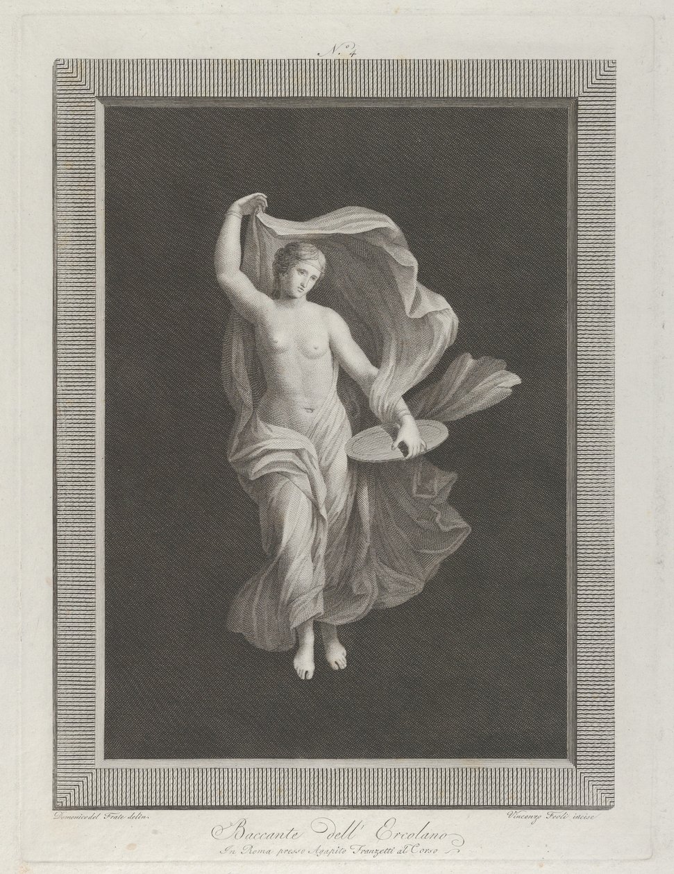 Une bacchante partiellement nue tenant un disque dans sa main gauche et levant ses vêtements..., vers 1795-1820 - Vicenzo Feoli