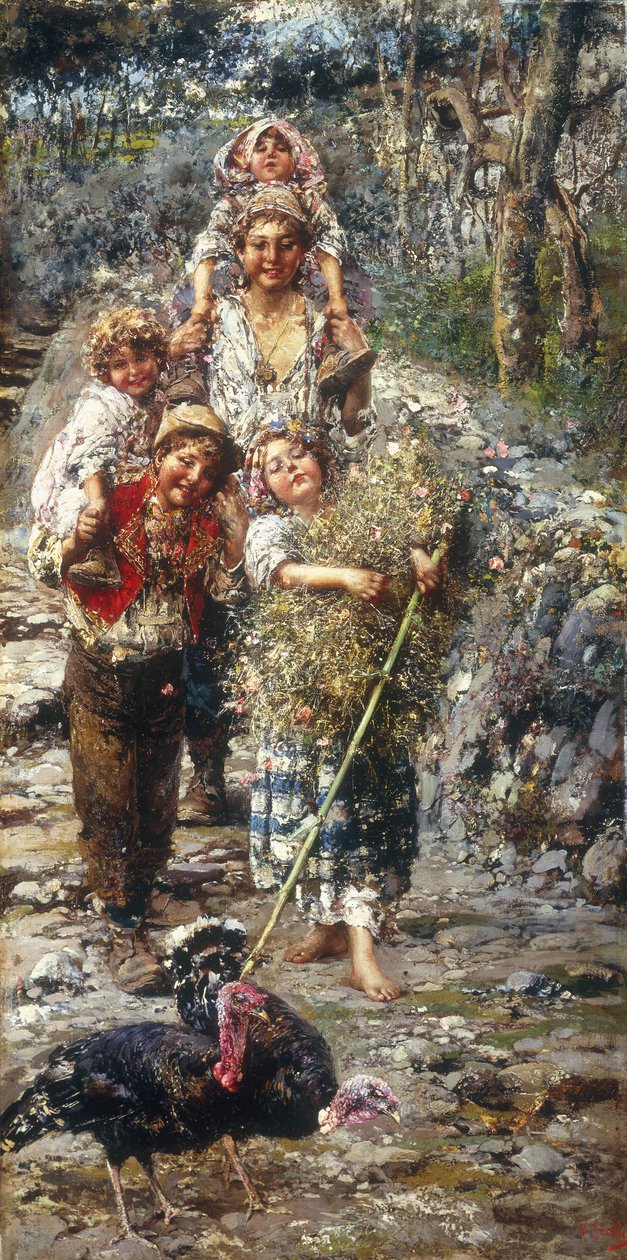Enfants avec des Dindes - Vicenzo Irolli