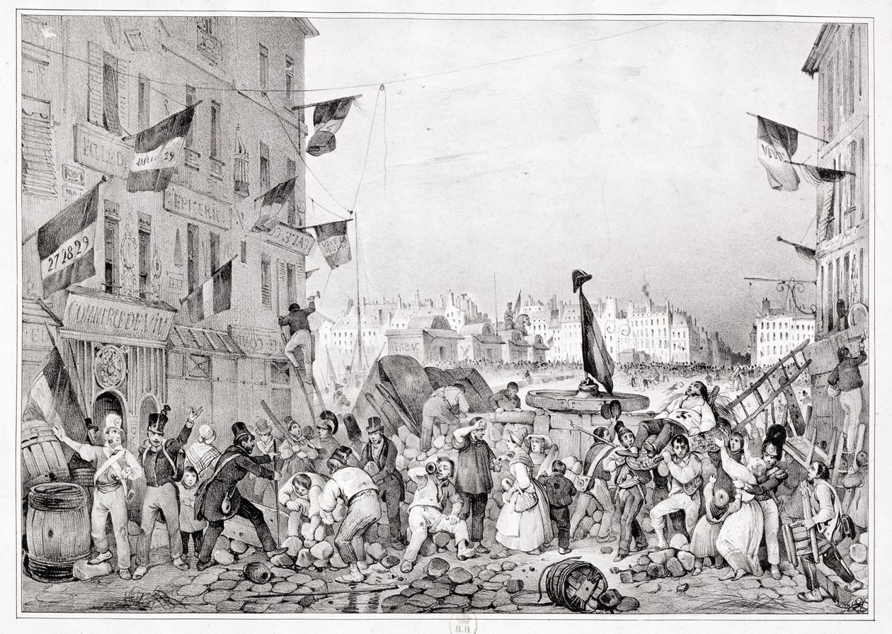Barricade à la Rue Dauphine, 29 juillet 1830, gravée par H. Delaporte - Victor Adam