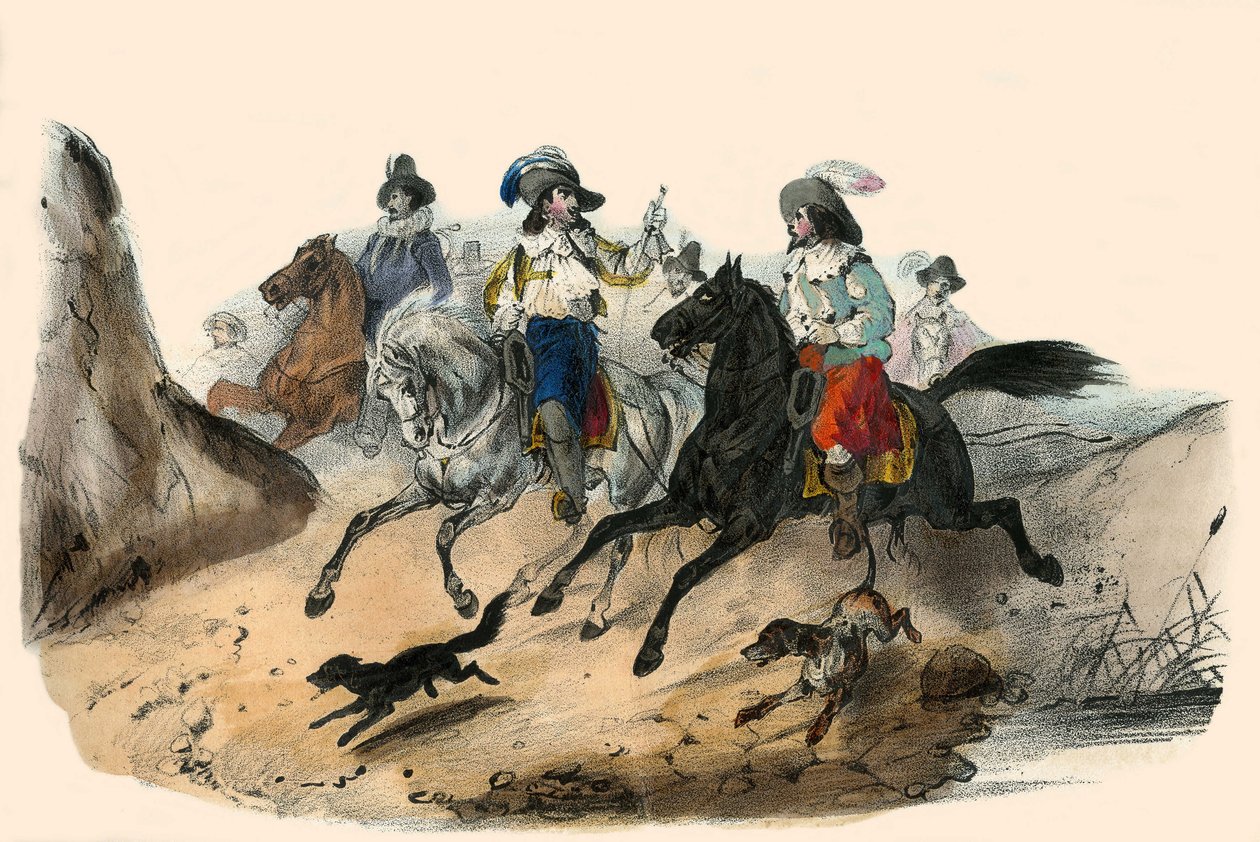 Le défi, entre 2 gentilshommes. dans Album Grotesque, Choix de Types Remarquables, illustrations de Victor Adam, Paris, vers 1850. - Victor Adam