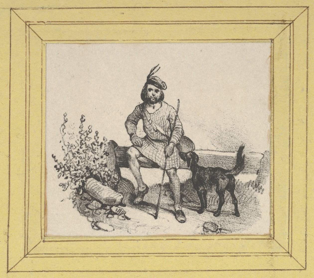 Mann sitzt mit einem Hund - Victor Adam