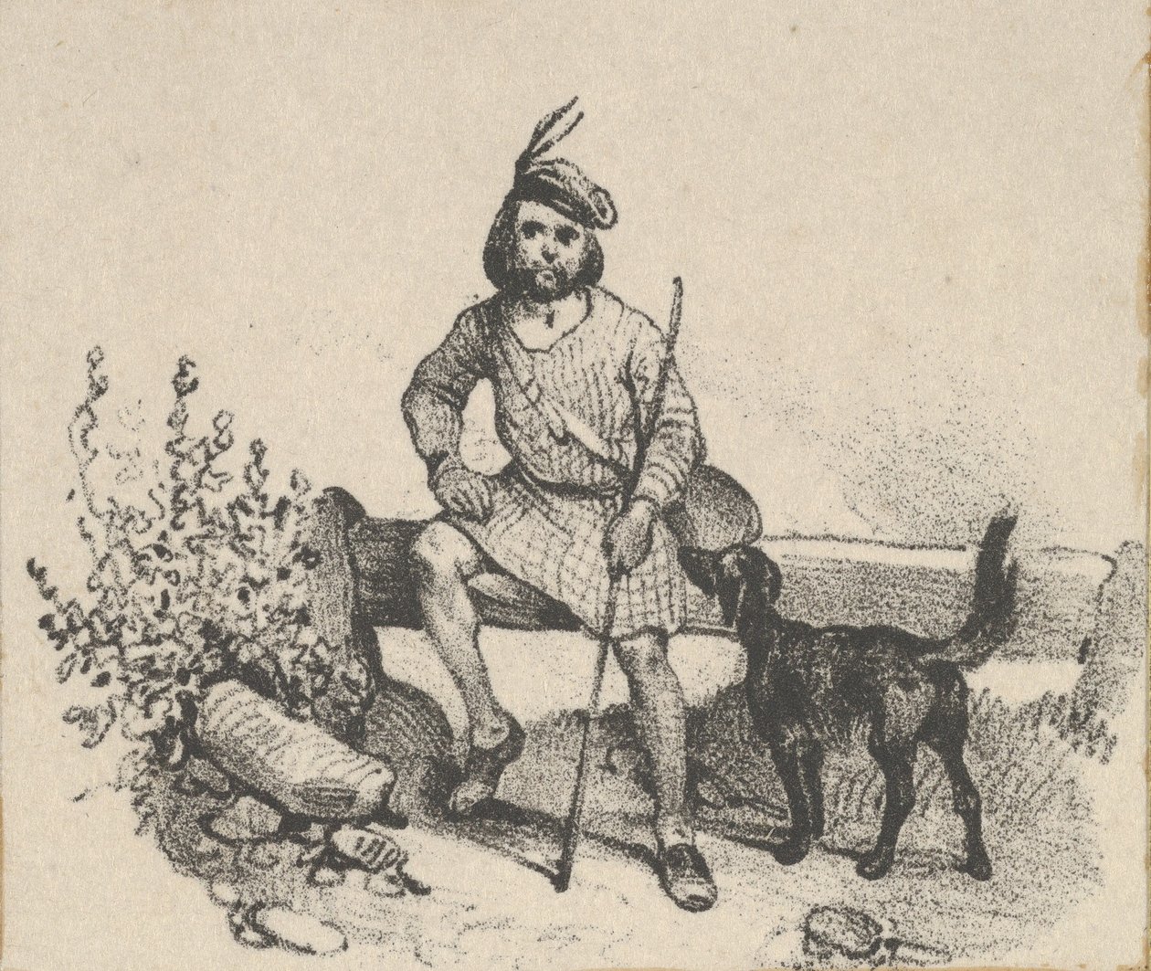 Homme assis avec un chien, milieu du 19ème siècle - Victor Adam