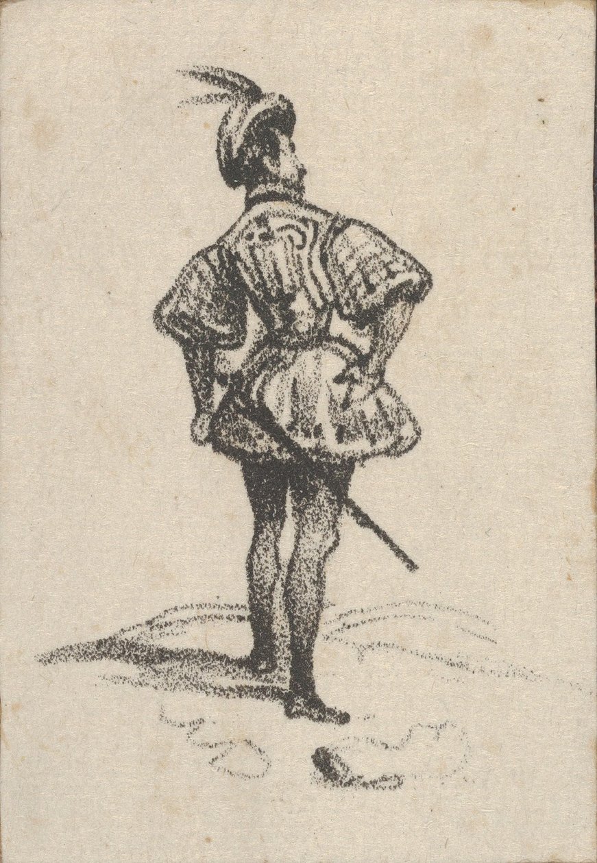 Homme avec épée et chapeau à plumes, vu de dos, milieu du 19e siècle - Victor Adam