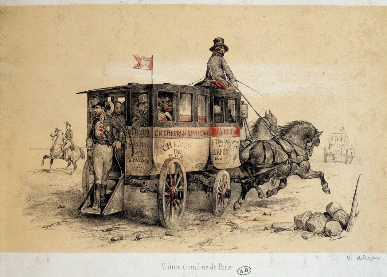 Omnibus parisien - Lithographie par Adam, vers 1840 - Victor Adam