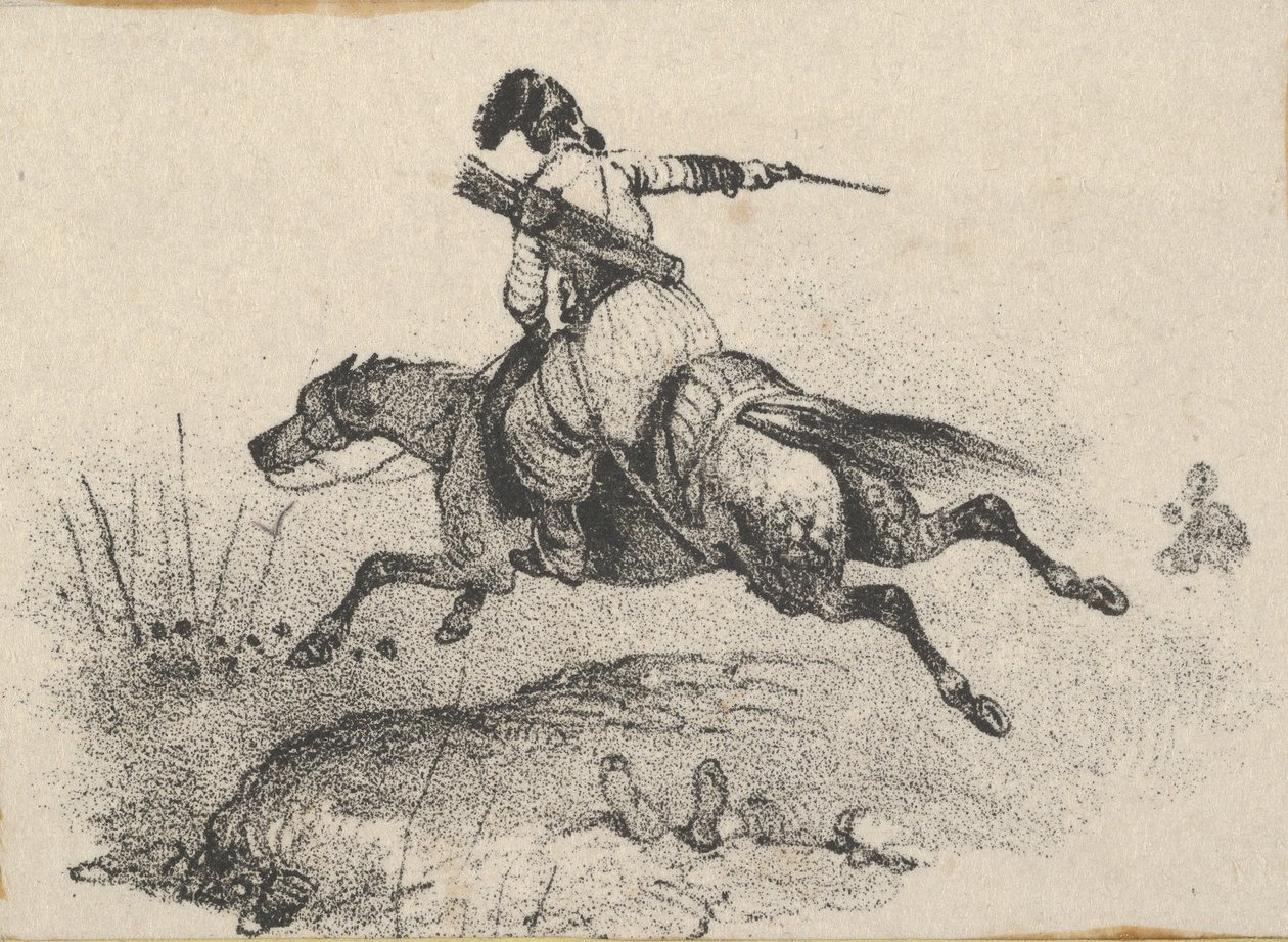 Soldat sur un cheval au galop, milieu du 19ème siècle - Victor Adam