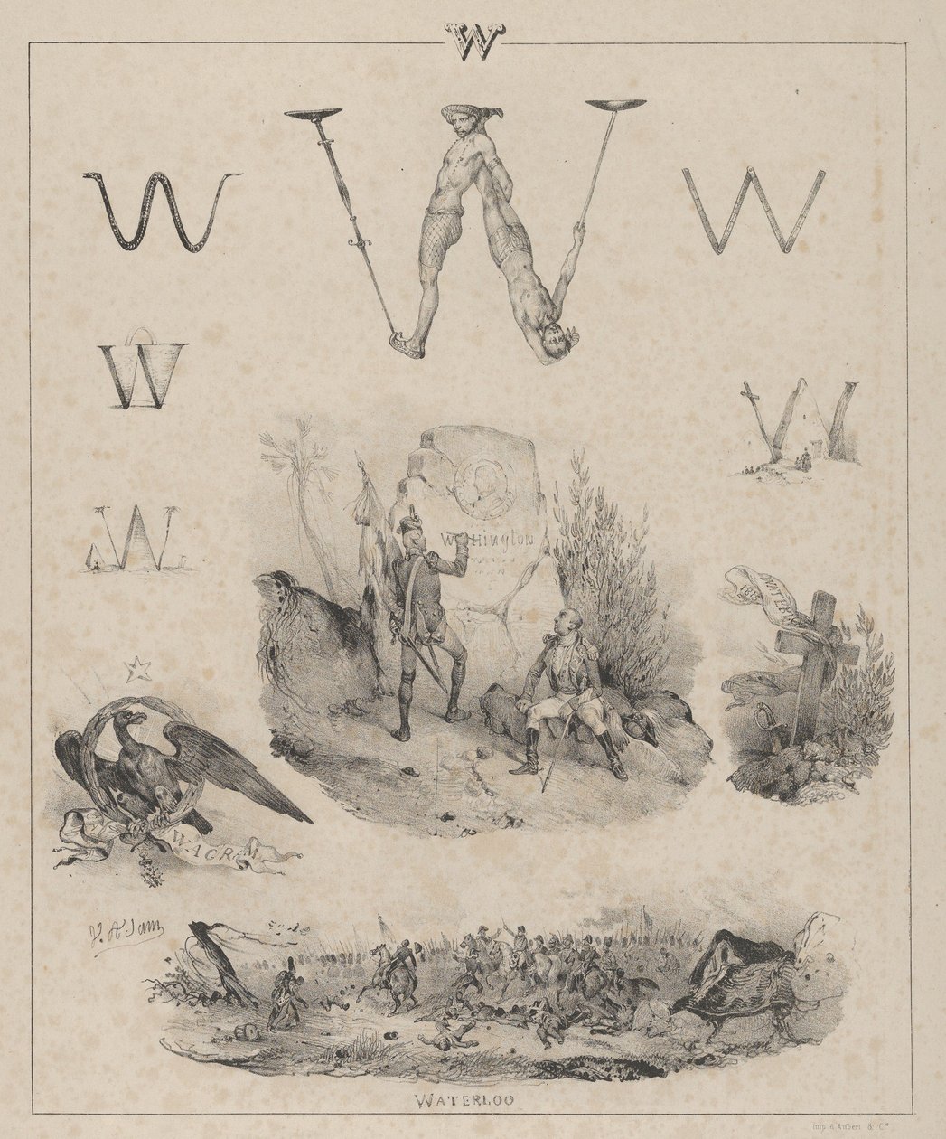 La lettre W : Washington, Wagram, Waterloo, 1833 - Victor Adam