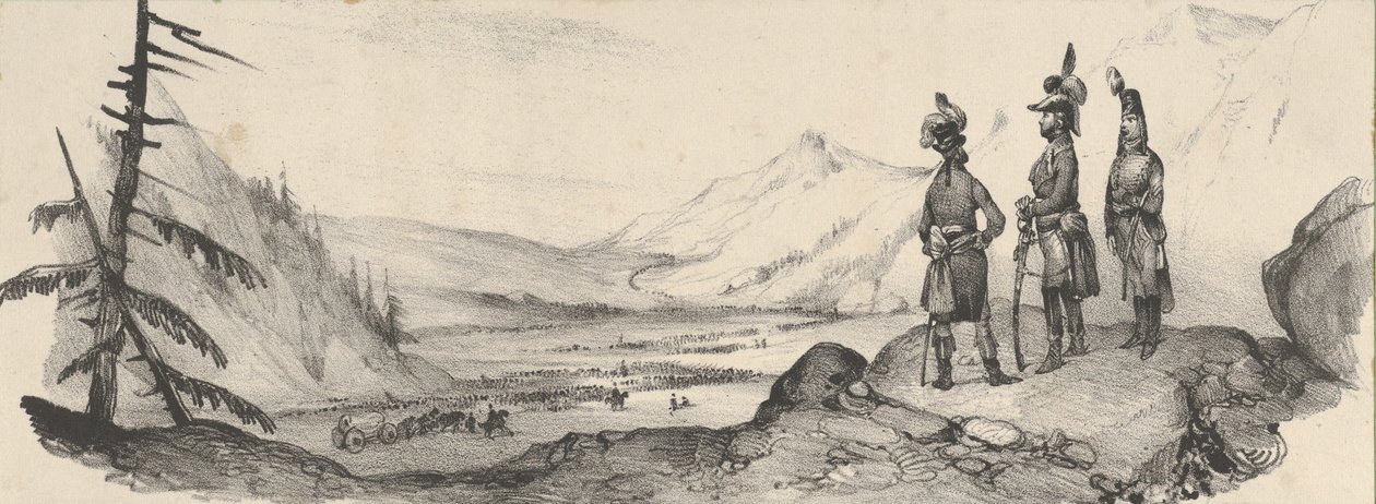 Trois soldats dans un paysage - Victor Adam