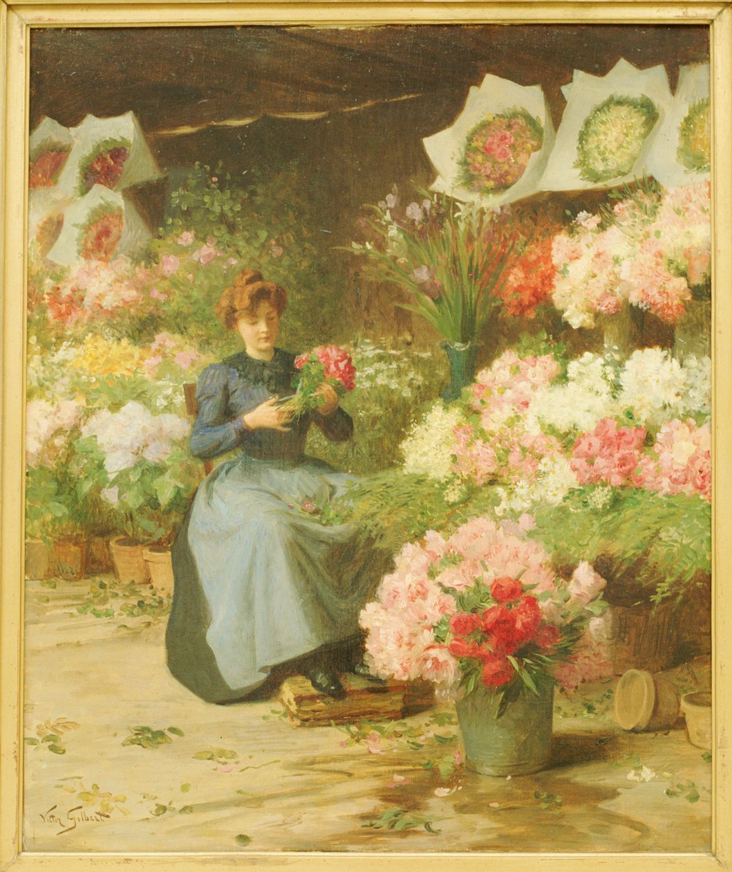 Vendeuse de fleurs devant l