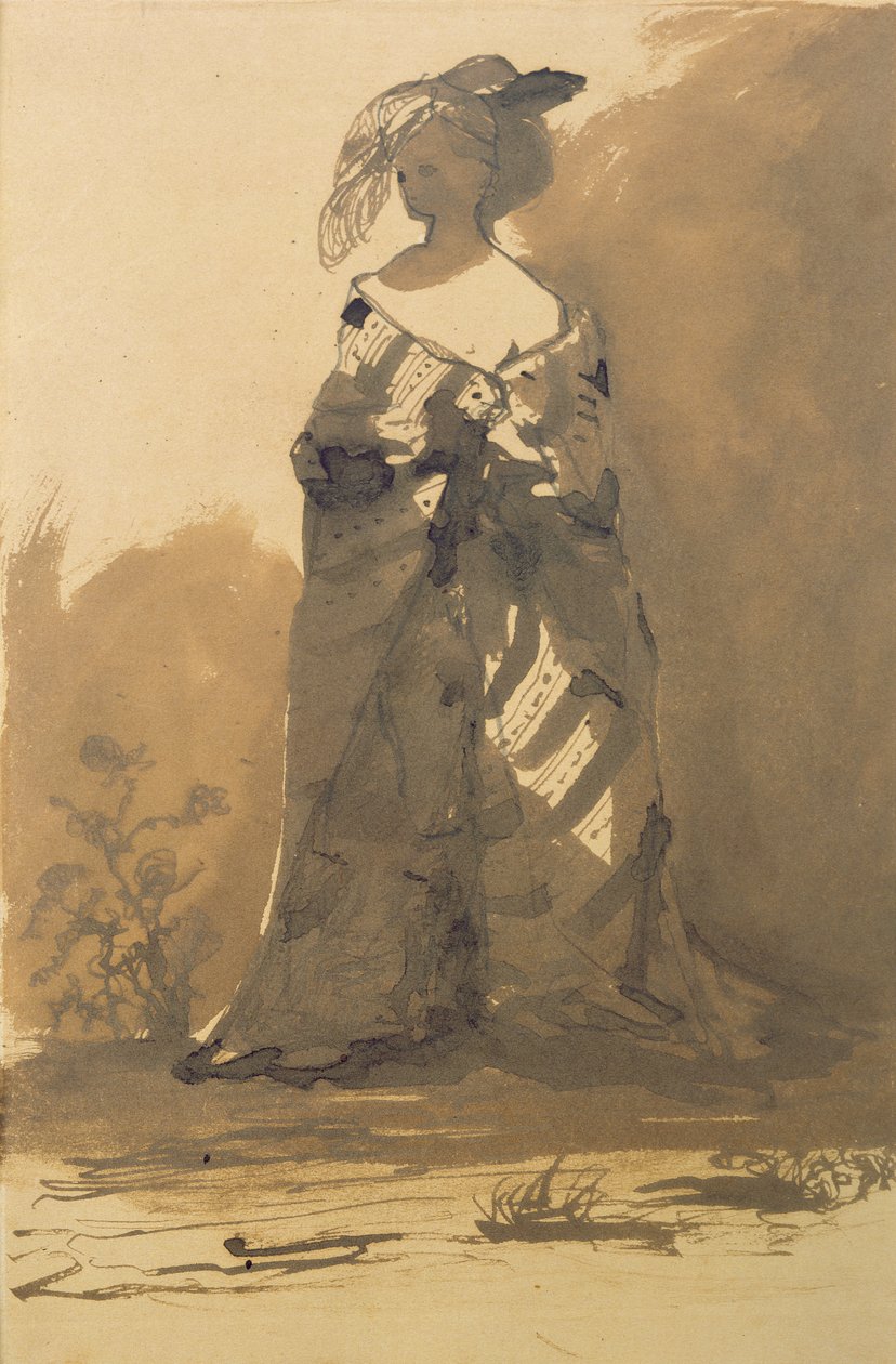 Femme Portant un Manteau et un Chapeau à Plumes - Victor Hugo