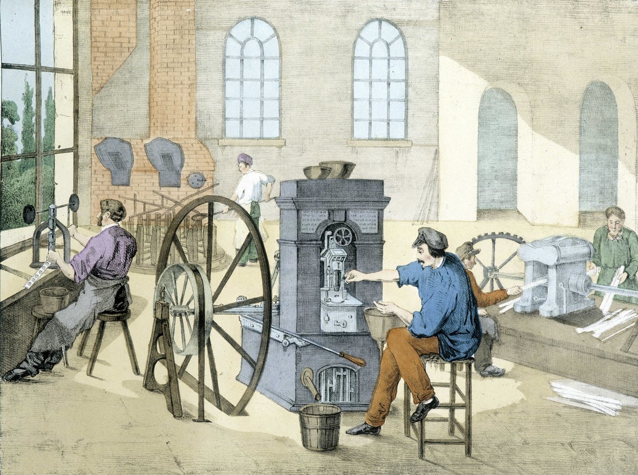 Atelier de monnaie (frappe de monnaie), lithographie de Janson. XIXe siècle. - Victor Janson