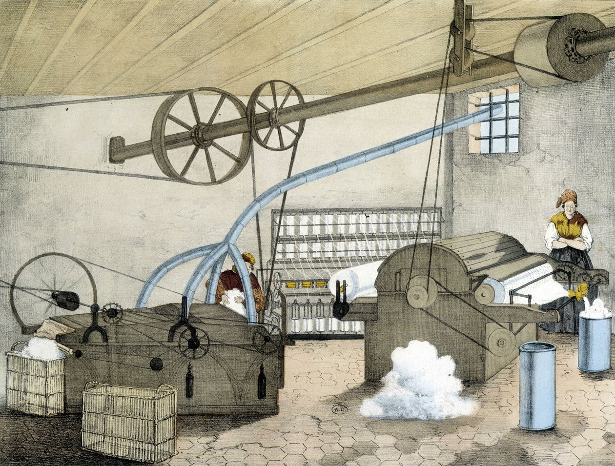 Filature mécanique - lithographie par Janson. 19e siècle. - Victor Janson