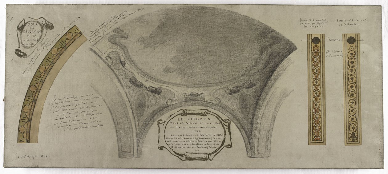 Esquisse pour la Galerie Lobau, Hôtel de Ville, Paris : Projet ornemental pour une coupole - Victor Jean Pierre Maziès