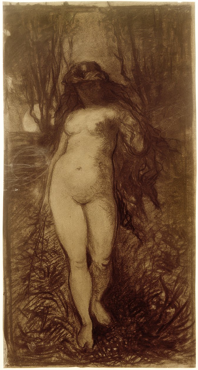 Nu féminin dans un paysage nocturne avec lune montante - Victor Müller