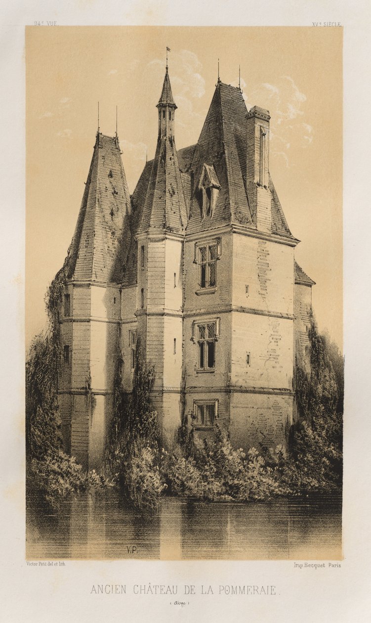 Architecture Pittoresque ou Monuments des XVeme et XVIeme Siècles: Châteaux de France des XV et XVI Siècles: Pl. 94, Ancien Château de la Pommeraie (Aisne) - Victor Petit