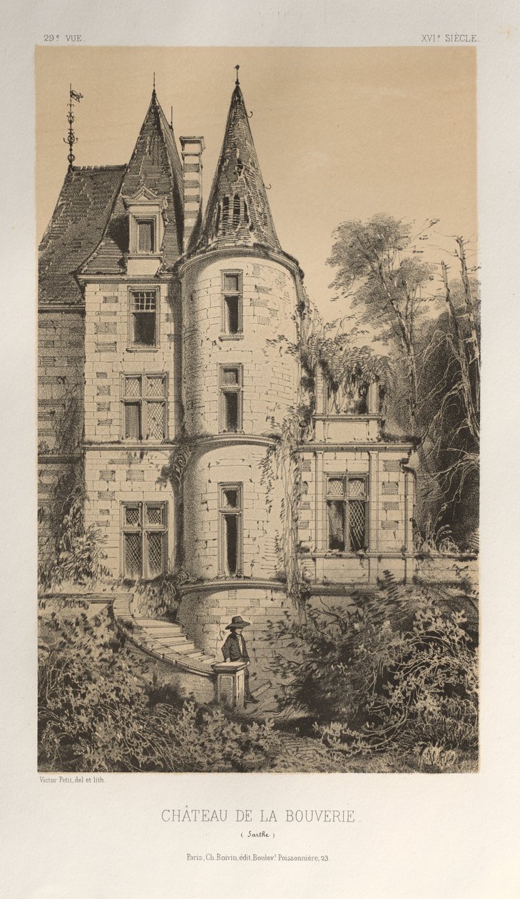 Architecture Pittoresque ou Monuments des XVeme et XVIeme Siecles: Chateaux De France des XV et XVI Siecles: Pl. 29, Chateau De La Bouverie (Sarthe) - Victor Petit