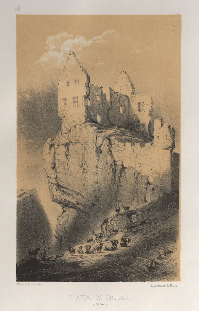 Architecture Pittoresque ou Monuments des XVeme et XVIeme Siecles: Chateaux De France des XV et XVI Siecles: Pl. 30, Chateau De Crussol (Drome) - Victor Petit