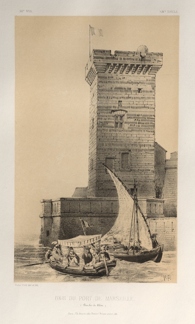 Architecture Pittoresque ou Monuments des XVeme et XVIeme Siecles: Chateaux De France des XV et XVI Siecles: Pl. 34, Tour Du Port De Marseille (Bouches Du Rhône) - Victor Petit