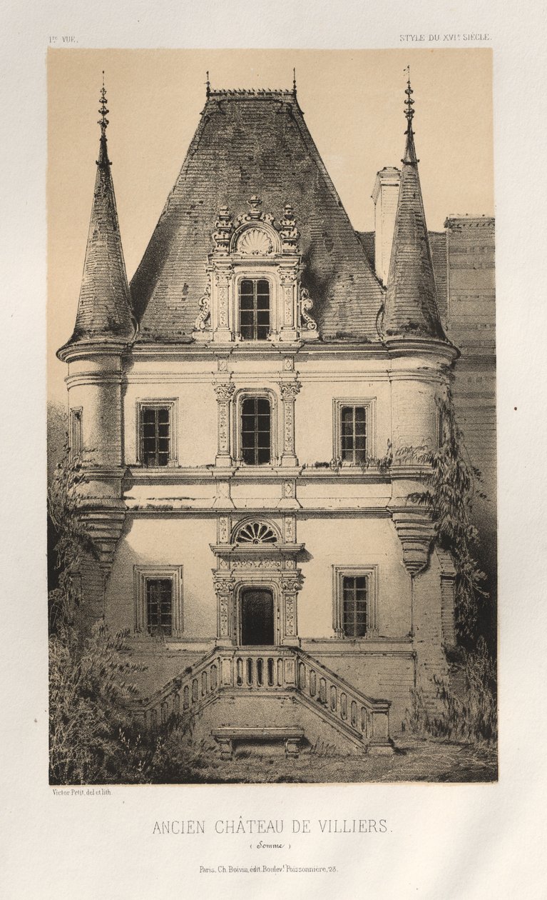 Architecture Pittoresque ou Monuments des XVeme et XVIeme Siecles: Chateaux De France des XV et XVI Siecles: Pl. 1, Ancien Chateau de Villiers (Somme) - Victor Petit