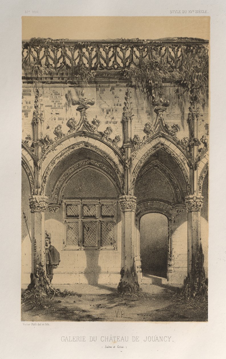 Architecture Pittoresque ou Monuments des XVeme et XVIeme Siecles: Chateaux De France des XV et XVI Siecles: Pl. 41, Galerie Du Château De Jouancy (Saone et Loire) - Victor Petit