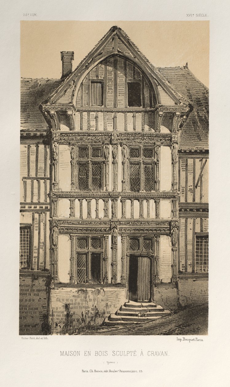 Pl. 25, Maison en bois sculpté à Cravan Yonne, publié en 1860 - Victor Petit