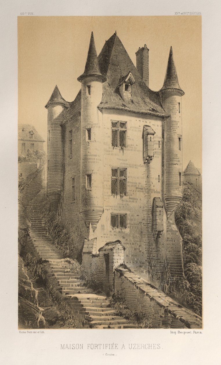 Pl. 60, Maison Fortifiée à Uzerches Corrèze, 1860 - Victor Petit