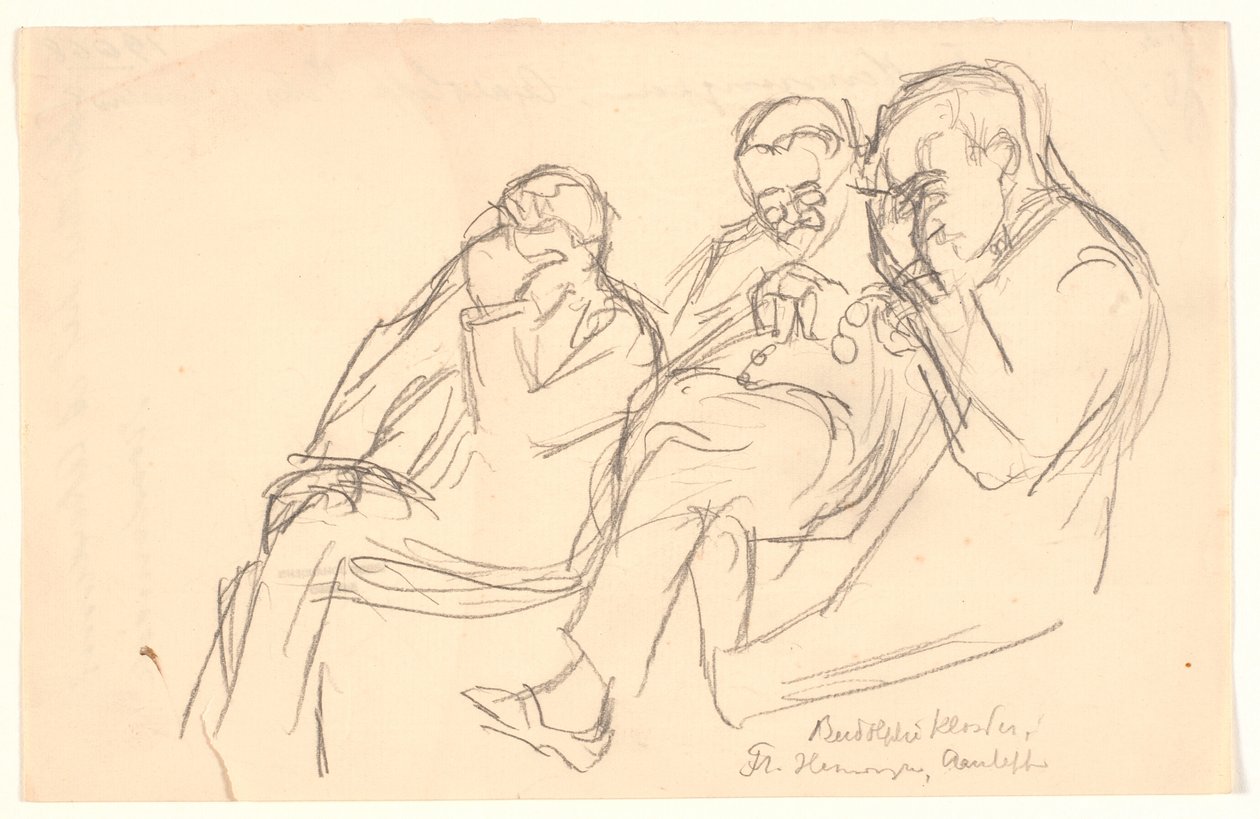 Esquisse de figures. Trois hommes assis : Fr. Henningsen, Aarsleff et P. Johansen - Viggo Johansen