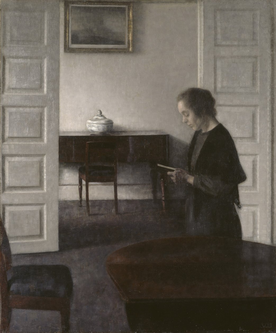 Intérieur avec une dame lisant, vers 1900 - Vilhelm Hammershoi