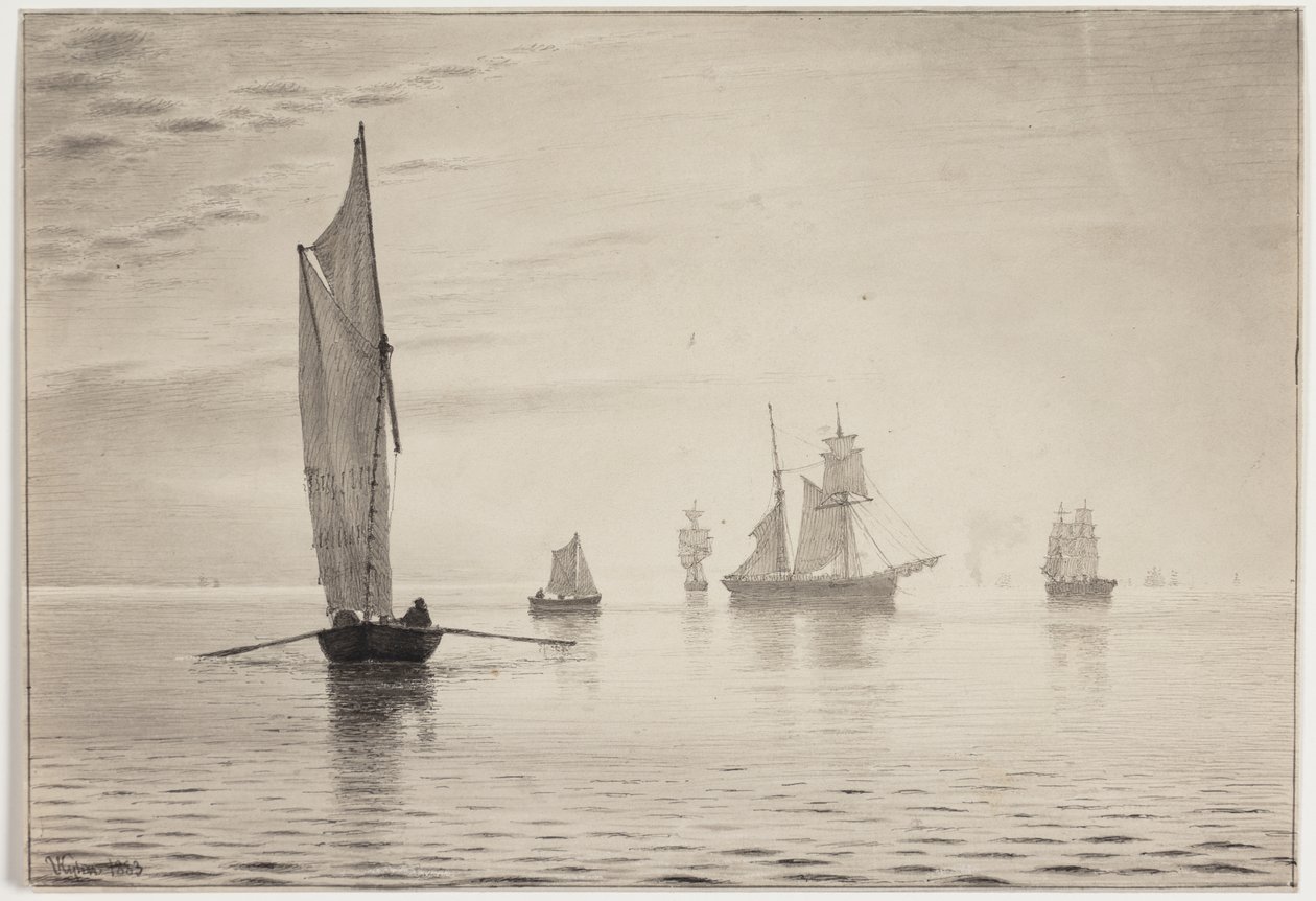 Navires par temps calme sur le lac - Vilhelm Kyhn