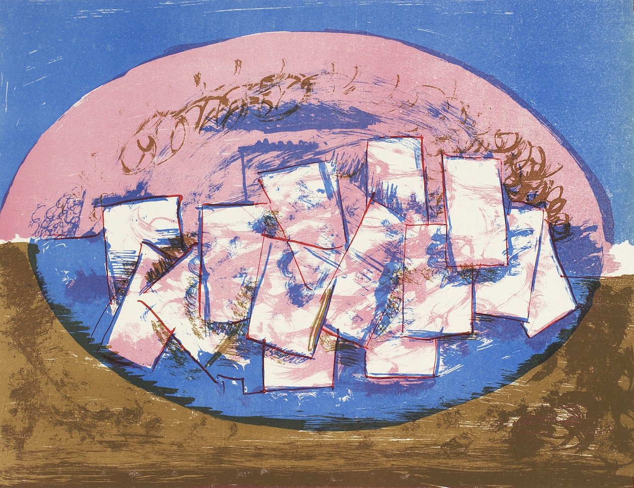 Ellipse bleue et rose avec des carrés sur fond brun et bleu - Vilhelm Lundstrøm