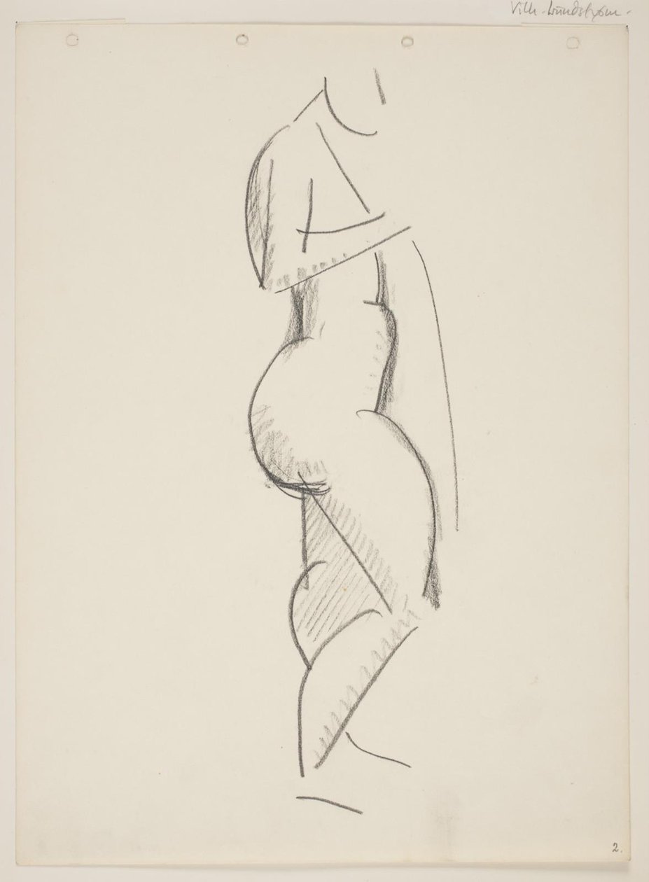 Femme nue debout, profil droit, draperie à la main - Vilhelm Lundstrøm