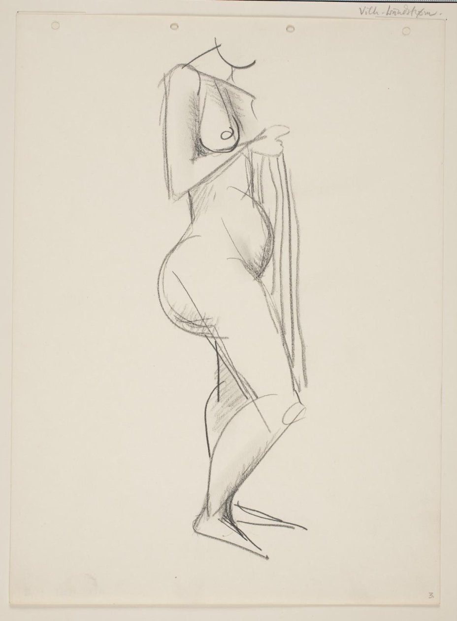Femme nue debout, profil droit, draperie à la main - Vilhelm Lundstrøm