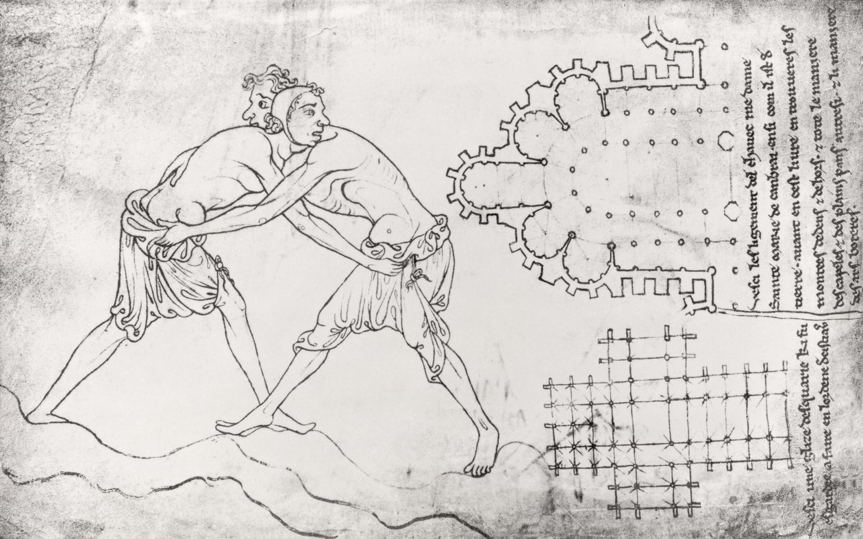 Ms.Fr.19093 fol.14v Deux lutteurs, plan d